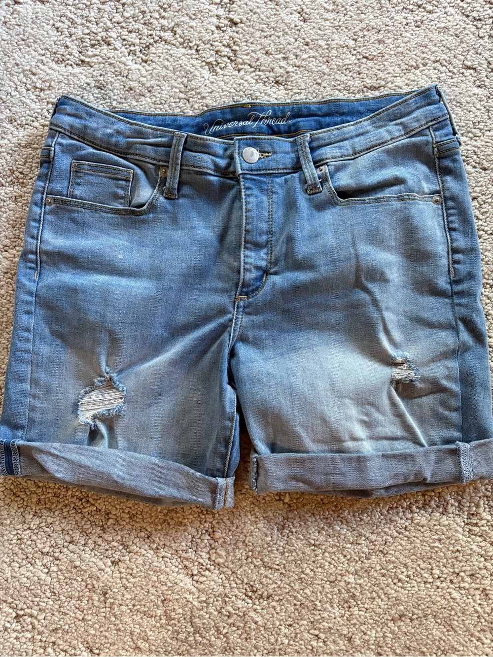 Universal Thread Medium Blue Distressed Denim Roll-Cuff Shorts